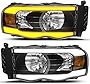 oEdRo LED DRL Headlight Assembly Replacement for 2002-2005 Dodge Ram 1500 03-05 2500 3500 Projector Headlamps w/Sequential Turn Signal Clear Lens Black Housing Pair