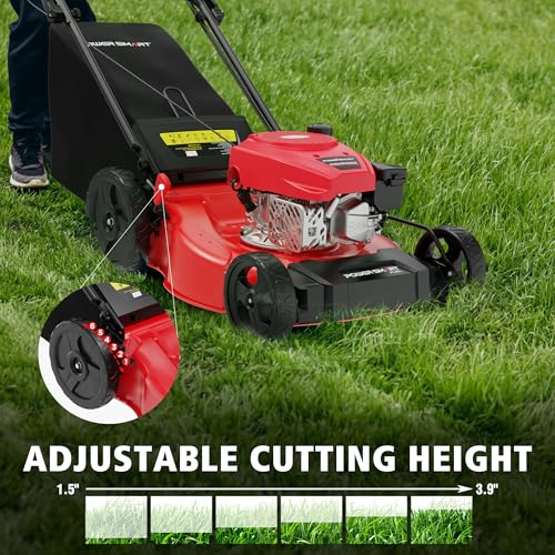 Image of PowerSmart 21 inch Self-Propelled Gas Lawn Mower | 170cc OHV Engine | Rear-Wheel Drive for Slopes | 3-in-1 Bag, Mulch & Discharge | 6 Cutting Heights | Durable Steel Deck| Rear-Wheel Drive | Medium Yard