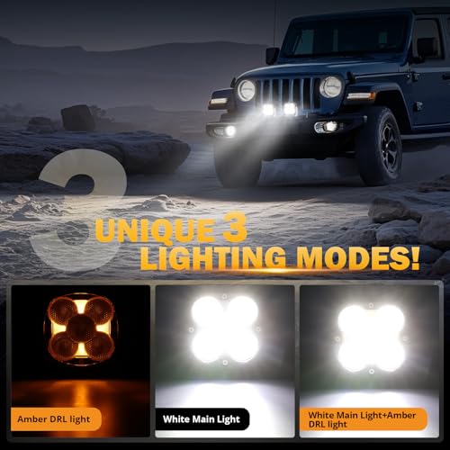 Image of Auxbeam 4.5 inch 128W Led Pods, XP-Ultra Series 15200LM Flood Beam Offroad Pod Lights with DRL & Amber Covers, Cube LED Ditch Lights Amber Fog Light Bar for Jeep UTV ATV Off Road