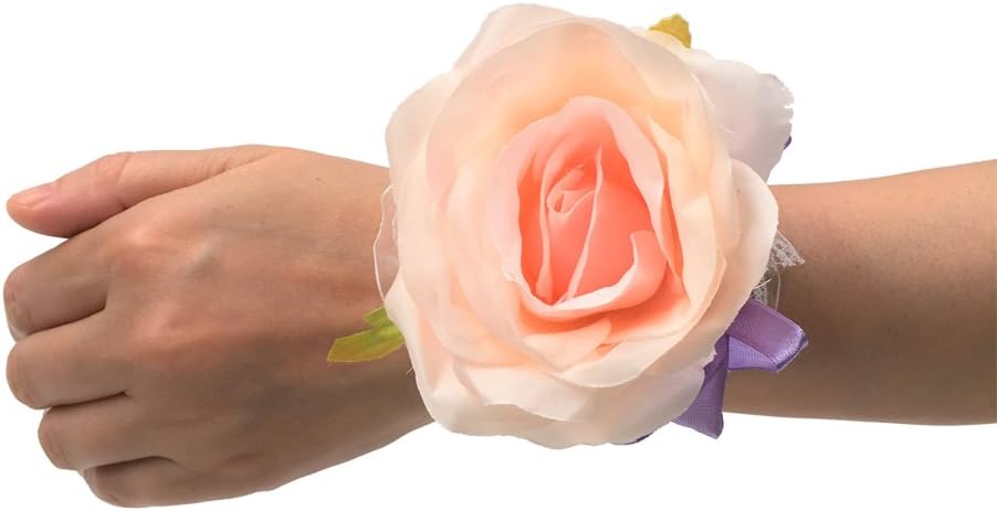 Abbie Home Handmade Bridesmaid Bouquets Rose Rhinestone Wedding Artificial Silk Flower-4pcs-Red