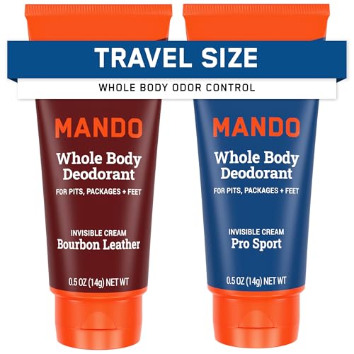 Mando Whole Body Deodorant For Men - XS Travel-Sized Invisible Cream Tube - 72-Hour Odor Control -...