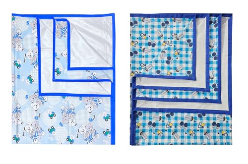 Image of EcoSoft Plastic Sheet,PVC Sheet for Kids,Rubber Sheet for Babies,Bed Wetting Protector(90 x 135 cm) (Blue Bear & Blue Baby Bottle)