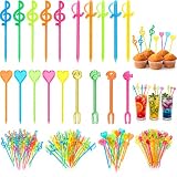 200 púas de plástico para Frutas para cócteles y Aperitivos, Pinchos Decorativos Multicolor para Bebidas y Comida con Formas de Animales, Corazones, Notas Musicales y Espadas, Palillos para Fiesta