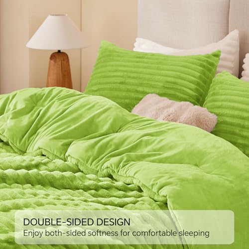 BEDELITE Fleece Twin Comforter Set -Super Soft & Warm Fluffy Dark Citron Bedding, Luxury Fuzzy Heavy Bed Set for Winter with 1 Pillow case