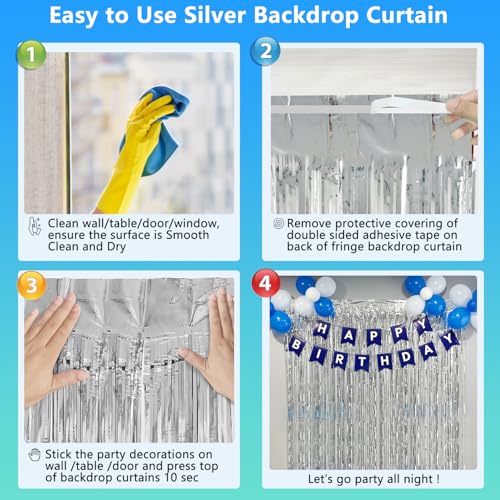 Image of 2 Pack Foil Curtain Backdrop Curtains Silver Tinsel Door Streamers Birthday Party Decorations Photo Booth Props for Disco Party Graduation Wedding Baby Shower Bachelorette Christmas Gender Reveal