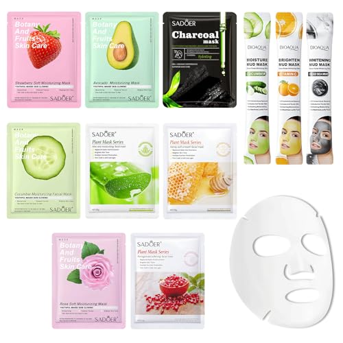 【Set di maschere】: Include 9 maschere idratanti in tessuto e 3 maschere al fango, che offrono molteplici benefici come idratazione, luminosità, antietà, antirughe, lenitività e riparazione. Adatto a tutti i tipi di pelle.