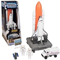 Space Shuttle And Toy Rocket Ship Set - 10 Piece Complex 39 Launch Site with Astronauts, Rockets, Space Shuttle, and Ground Vehicle - Measures 15\"