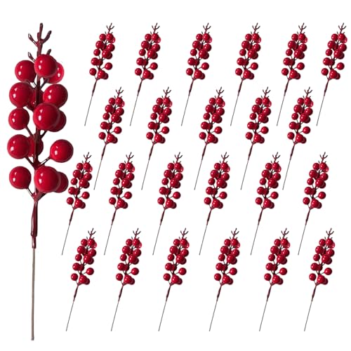 Melasa 24 Pack 18cm Künstliche Rote Beeren für Weihnachtsbaum Deko,...