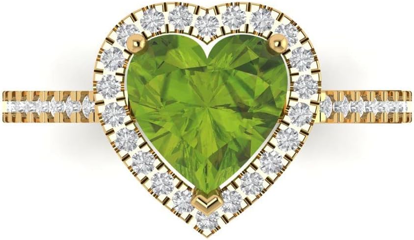 2.285 ctw Women's Engagement Ring | 18K Yellow Gold | 8mm Heart Cut Natural Peridot Halo Anniversary Bridal Promise Ring
