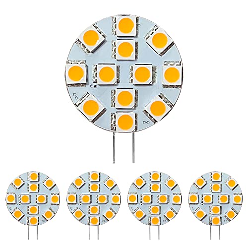 4VWIN Bombilla LED G4, base G4 de pin lateral, 12 - 24 V CA/CC, luz blanca cálida de 110 grados, CRI85, paquete de 10 (WW-12 leds 2,4 W, 5 unidades) Cover