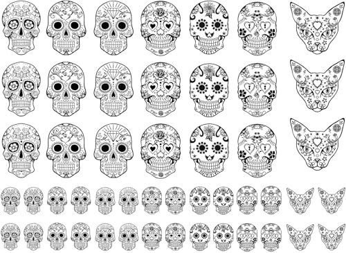 Sugar Skulls 49 pcs 0.5 to 1 Inch Black Fused Glass Decals