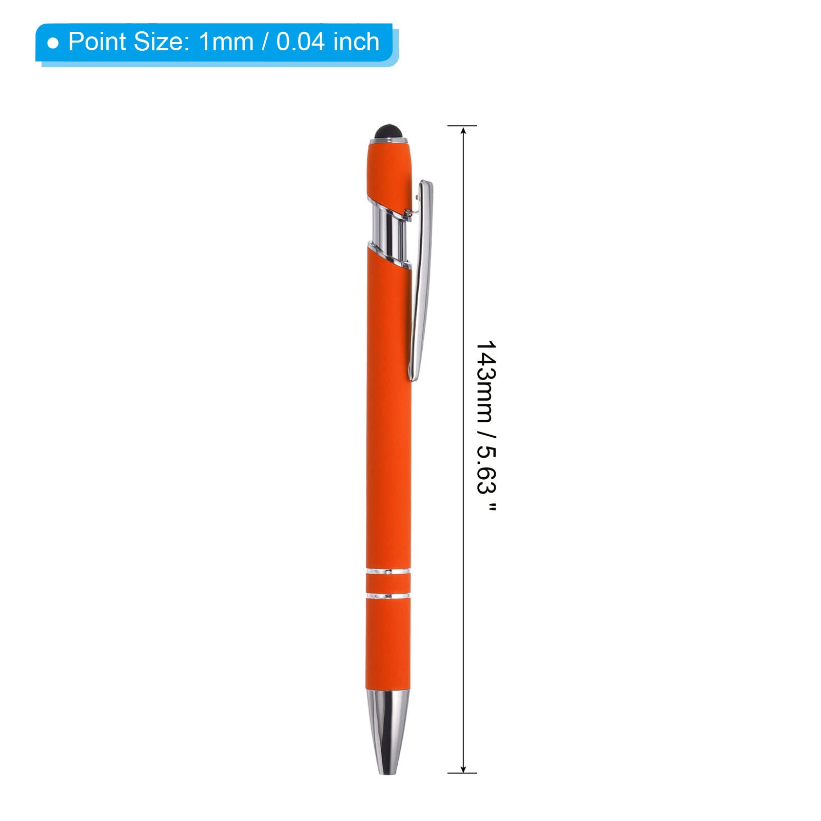 PATIKIL 12 Pack 2 in 1 Metal Pen Black Ink 1.0mm Medium Point Stylus Pen for Touch Screens Style 1, Orange - Image 2