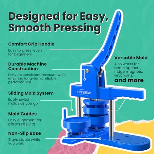 Button Maker Machine – Multiple Size Molds– Pin Maker Machine Kit w/ 500 Buttons, 15 Fridge Magnets, 15 Bottle Openers, 15 Keychain Buttons, Cutters & 500+ Button Designs for DIY Crafts