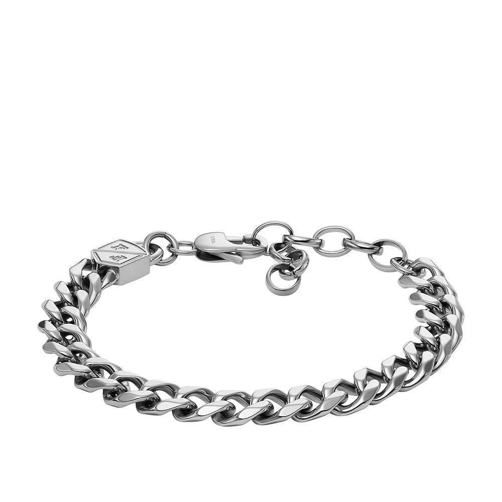 Fossil Collana e bracciale da uomo, acciaio inossidabile argento, set