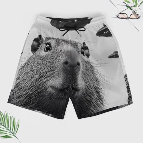 Aliens Capybara Beach Shorts for Men Swim Trunks Quick Dry Swim Shorts with Compression Liner Pocket3