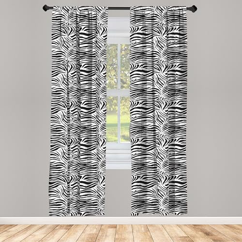 Ambesonne Zebra Print Window Curtains Pack of 2, Striped Zebra Animal Print Nature Wildlife Inspired Simplistic Illustration, Lightweight Set with Rod Pocket, 4 Panels of - 28" x 84", Black White - Image 2