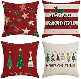Vanansa Christmas Cushion Cover, Throws Pillow Covers for Christmas Sofa, Decorative Pillowcases for Room Home, 4 Pack (18''×18'', Red)