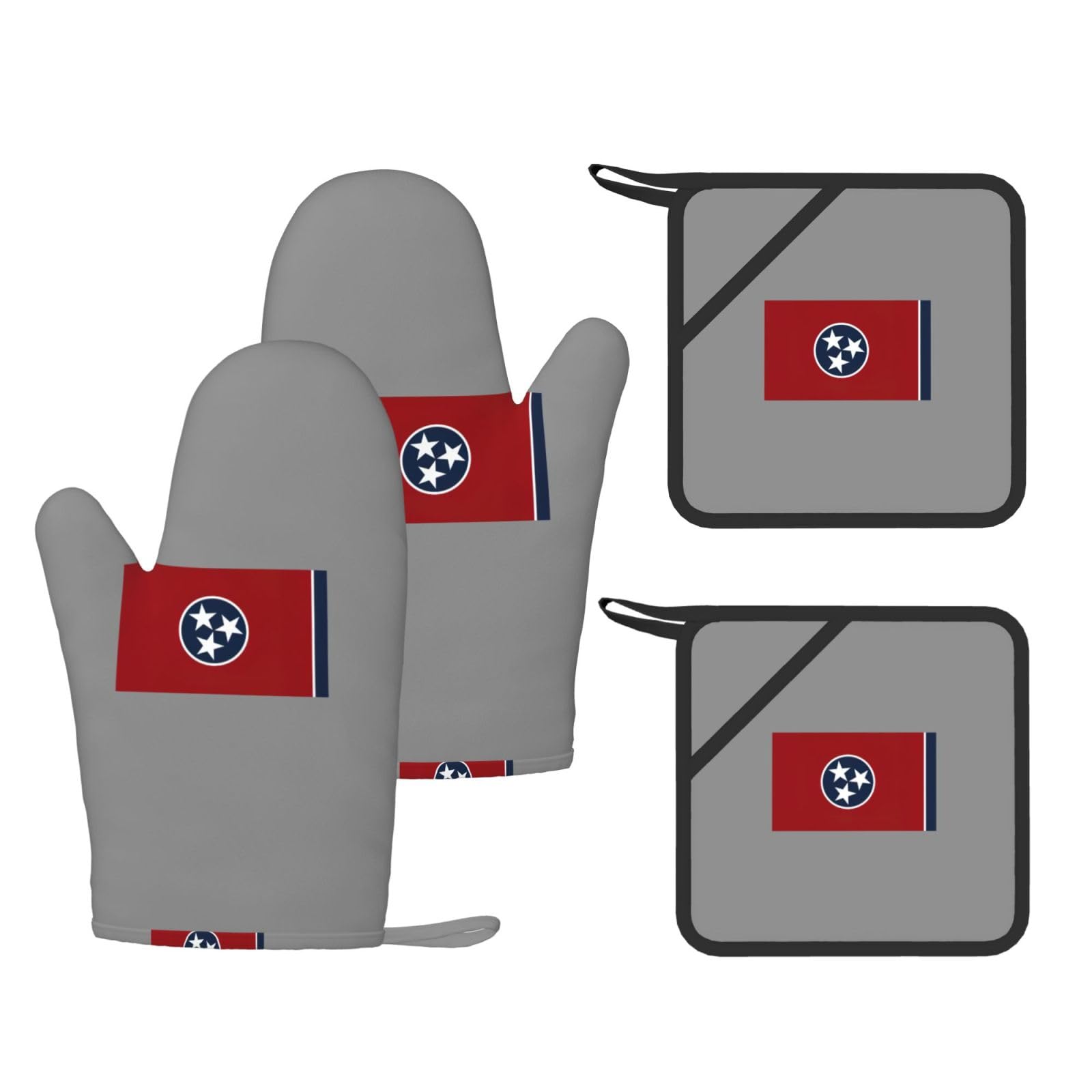 Nimongt Black Tennessee State Flag Print Heat Resistant Gloves Pads Reusable Kitchen Set Oven Baking Grilling Cooking