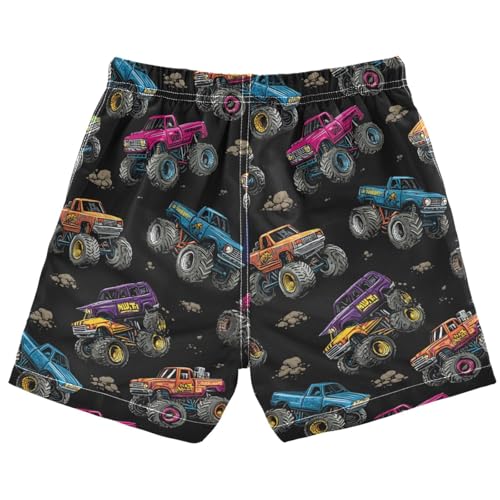 Pigsaly Colorful Monster Trucks Boys Swim Trunks Yellow Blue Red Machinery Car Toddler Beach Board Shorts Summer Bathing Suit 3T2