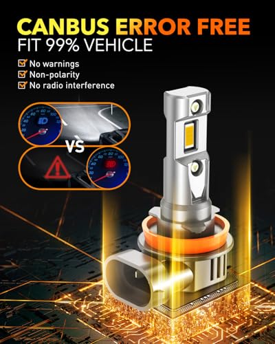 Image of OXILAM H11 /H16 /H8 Yellow LED Fog Light Bulbs, 40000LM 900% Brighter, 5-Min Quick Install, 60,000H Lifespan, IP68, No Flicker, Pack of 2