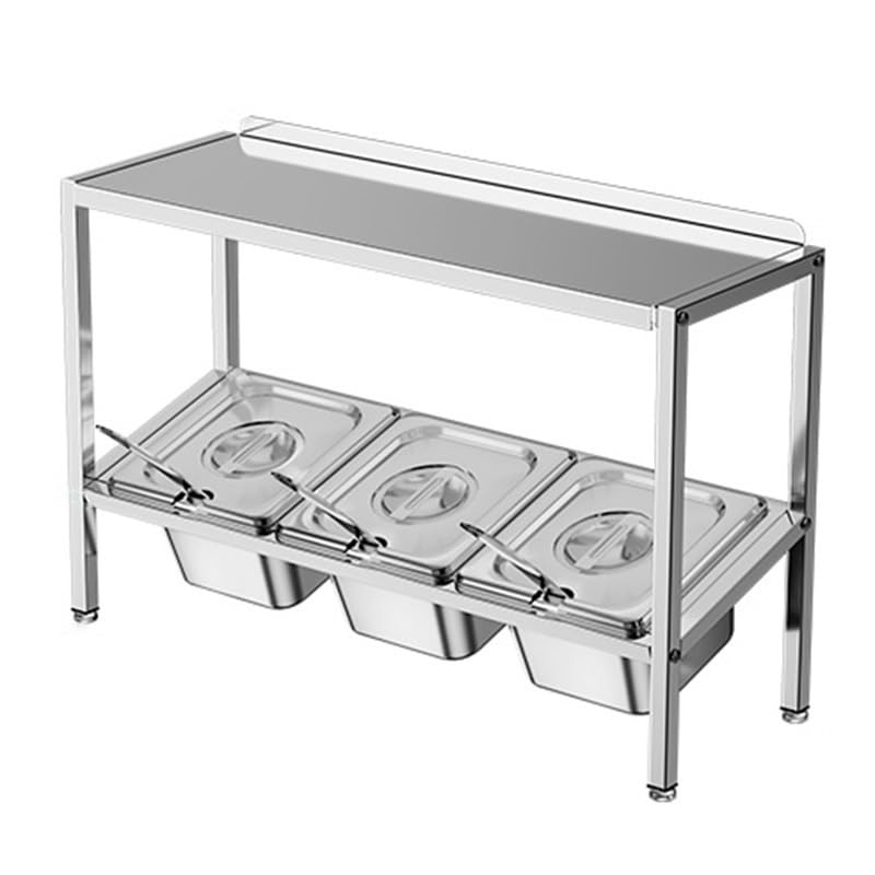 XPLKQXE Station Garniture en Acier Inoxydable, Murale Ou À Poser avec Étagère Rangement, Porte-épices Incliné pour Sauces, Ingrédients Et Fruits(Silver-D,53x18.5x38.5cm/5set)