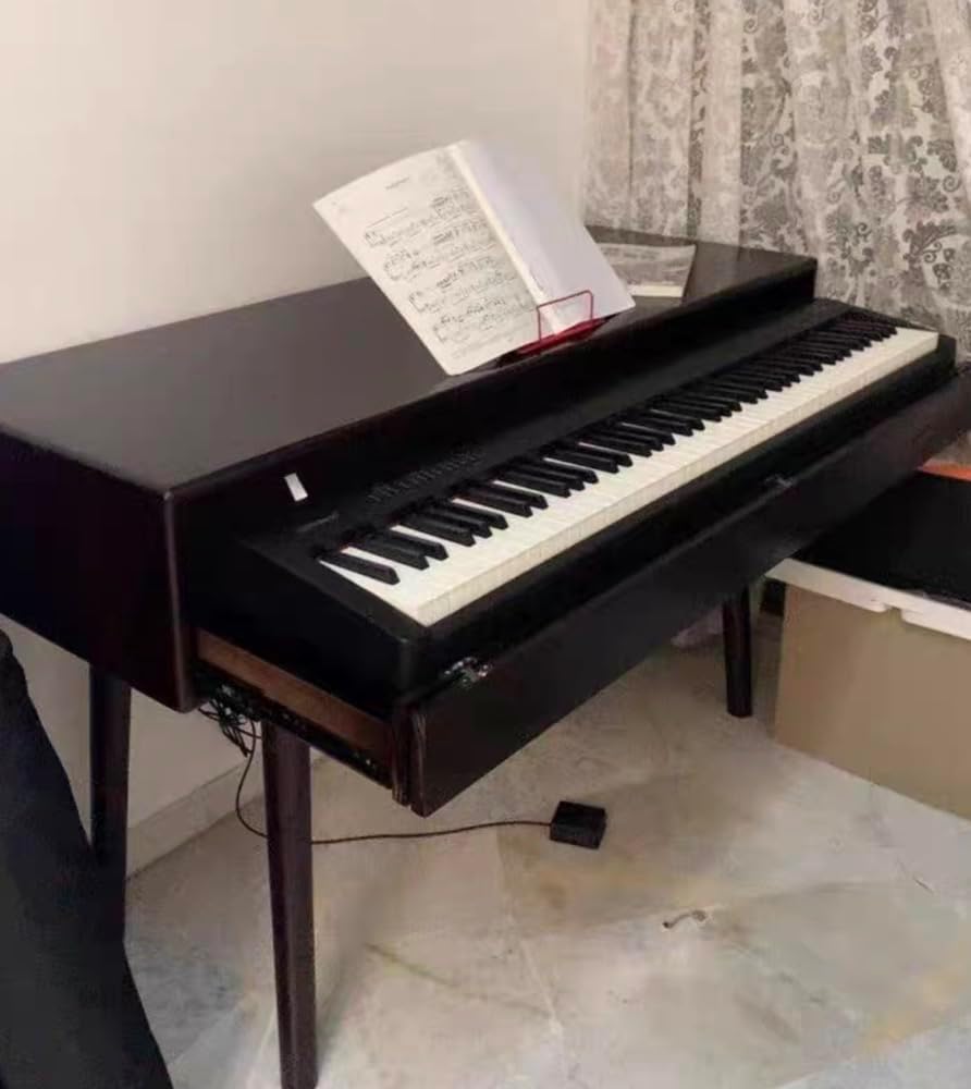 Modern Digital Piano Stand, Wooden Console Table for Electronic Keyboard, Walnut Brown, 47x20x33 Inches, Mid-Century Design (Natural Wood Color)
