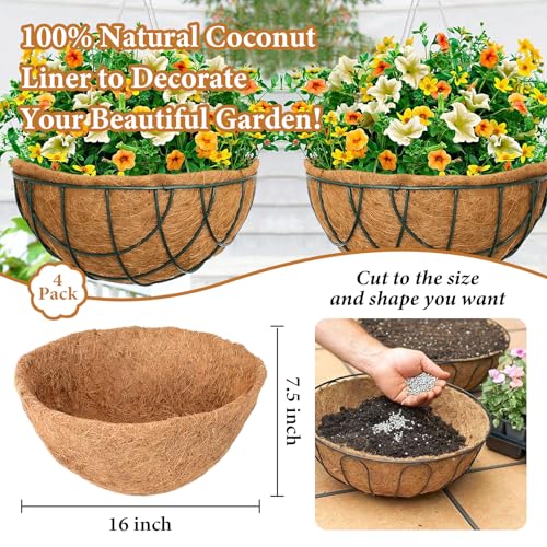 image for Legigo 4 Pack 16 Inch Hanging Basket Coco Liners Replacement, 100% Nat