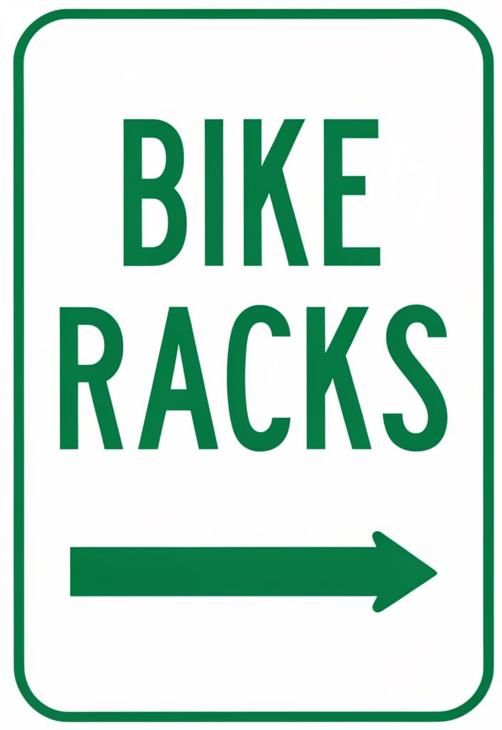 peiyeety Bike Racks Directional Tin Sign 12x8 Inch, Green & White Metal Wall Plaque with Right Arrow, Parking Guidance Decor for Garage, Shop, Man Cave, Bike Room, Gift Idea