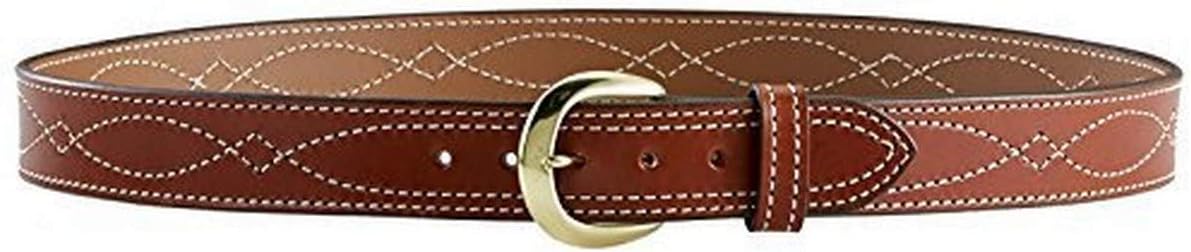 Aker Leather B13 Fancy Stitch Dress Belt 1-3/4" Width, Decorative Gunfighter Stitch with Polished Chrome Buckle, Made in USA