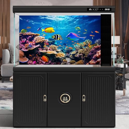 Image of Under The Sea Aquarium Background Coral Reef Ecosystem Colorful Tropical Fish Terrarium Background Ocean Underwater Theme World with Sunbeams Fish Tank Backdrop Wallpaper Decor Poster 48x20in