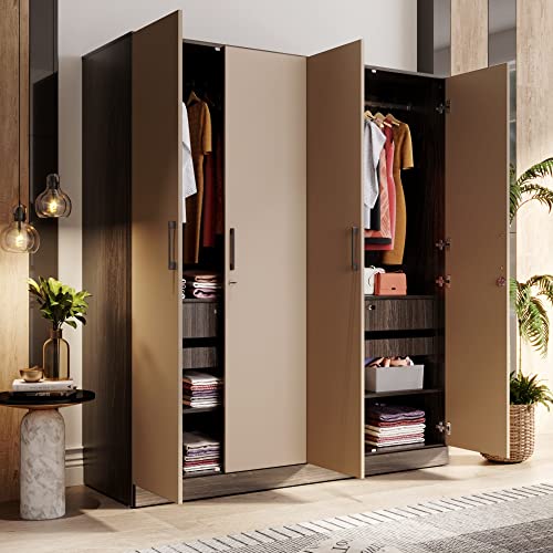 Image of Wakefit Wardrobe | 1 Year Warranty | Engineered Wood Almirah, Cupboard for Clothes Storage | 4 Door, 4 Shelves, 2 Drawers, 2 Trays, 2 Hanging Space | Cashmere Plus - Wyoming Maple-Frappe