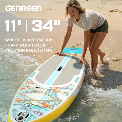 Image of Inflatable Stand-Up Paddle Boards - Available 32 inch /33 inch /34 inch Widths Inflatable Paddle Board with SUP Accessories, Camera Mount, Basic All-Around SUP Board for All Skill Levels, Up to 450lbs