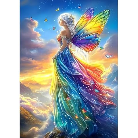 CEOVR Fairy Diamond Art Kits for Adults, 5D DIY Full Drill Diamond Painting Dots Gem Art, Adult Crafts Kits Arts and Crafts, Wall Decor for Home Office 12x16inch Cover