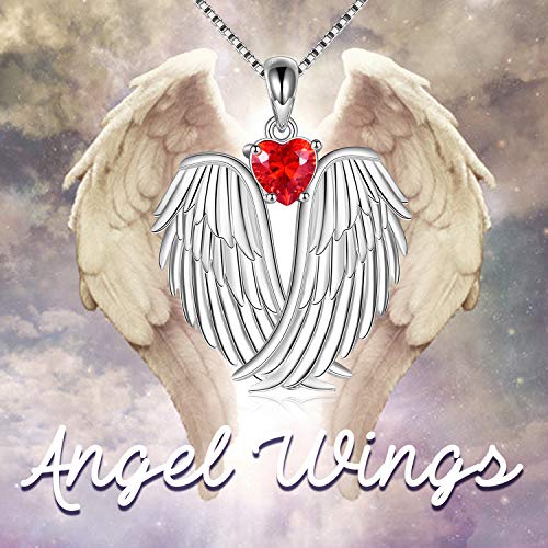 Image of YFN Angel Wings Necklace 925 Sterling Silver Guardian Angel Wings Pendant Necklace Birthstone Necklace for Women Girls Christmas Jewelry Gifts