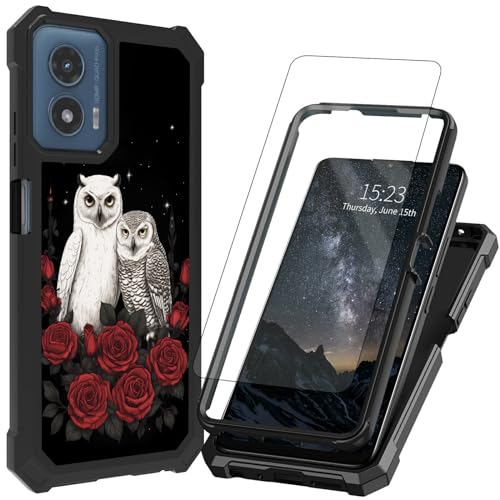 Coque Motorola Moto G 5G 2024 antichoc avec protège-écran et motif hibou blanc