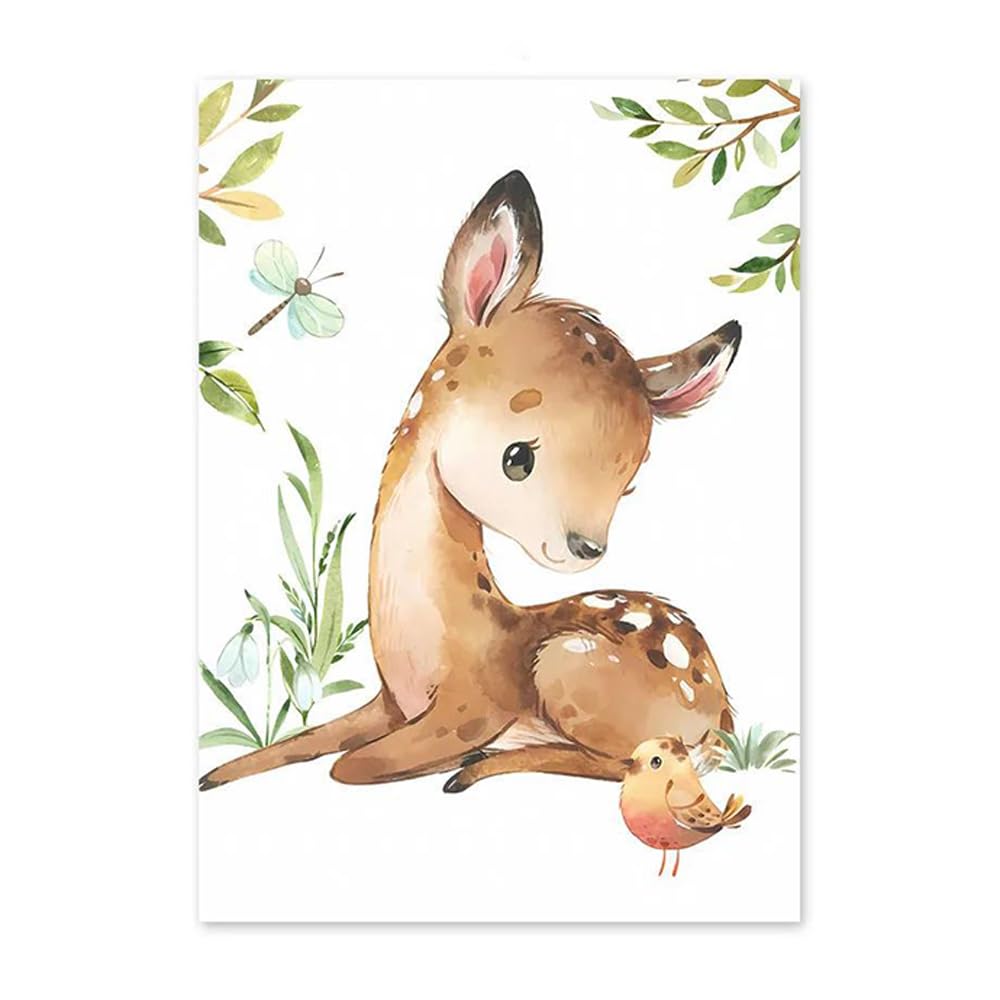 3 Affiche Animaux de la Jungle Poster Bébé Garcon Renard Ecureuil Cerf Beige Brun Tableau Decoration Murale Enfant 30X40CM Toile Animaux de la Foret Deco Chambre Bebe Fille Cadeau sans Cadre