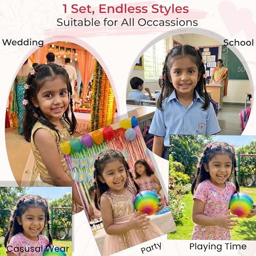 Image of TEMPERIA Hair Accessories Birthday Gift Items for Girls & Kids | Combo of Hair Claw Clips, Rubber Band, Hair Pins & More | Cute Hair Styling Kit for Baby Girls for Party & Wedding | Multicolor -100pcs