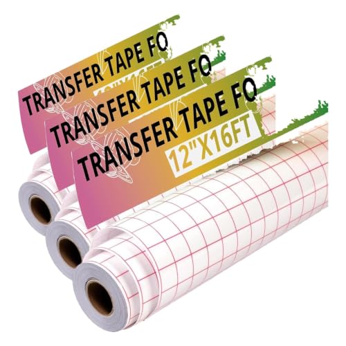 Image of HTVRONT Transfer Tape for Vinyl -12 inch x 16 FT w /Red Alignment Grid Transfer Paper, Medium Tack Vinyl Transfer Tape for Signs Stickers Decals Walls Doors & Windows (Pack of 3)