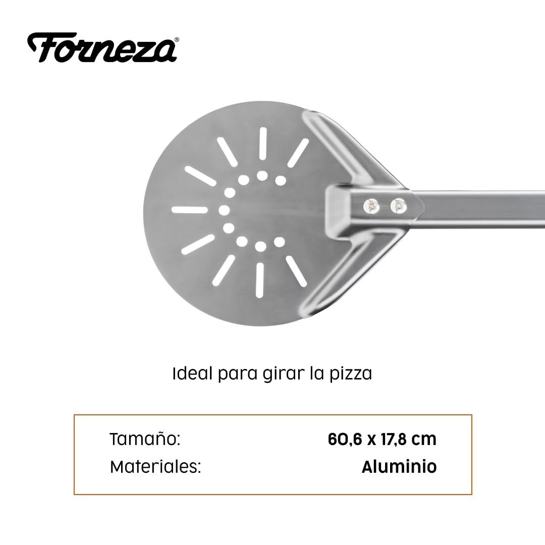 Pala perforada para pizza, diámetro de 17,8 cm, pala para pizza, espátula de aluminio con mango largo, bandeja para pizza casera, pan