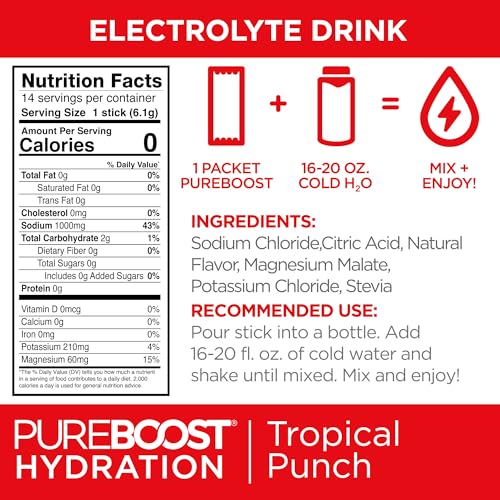 Image of Pureboost Sugar-Free Electrolyte Hydration Packets, Tropical Punch 14ct