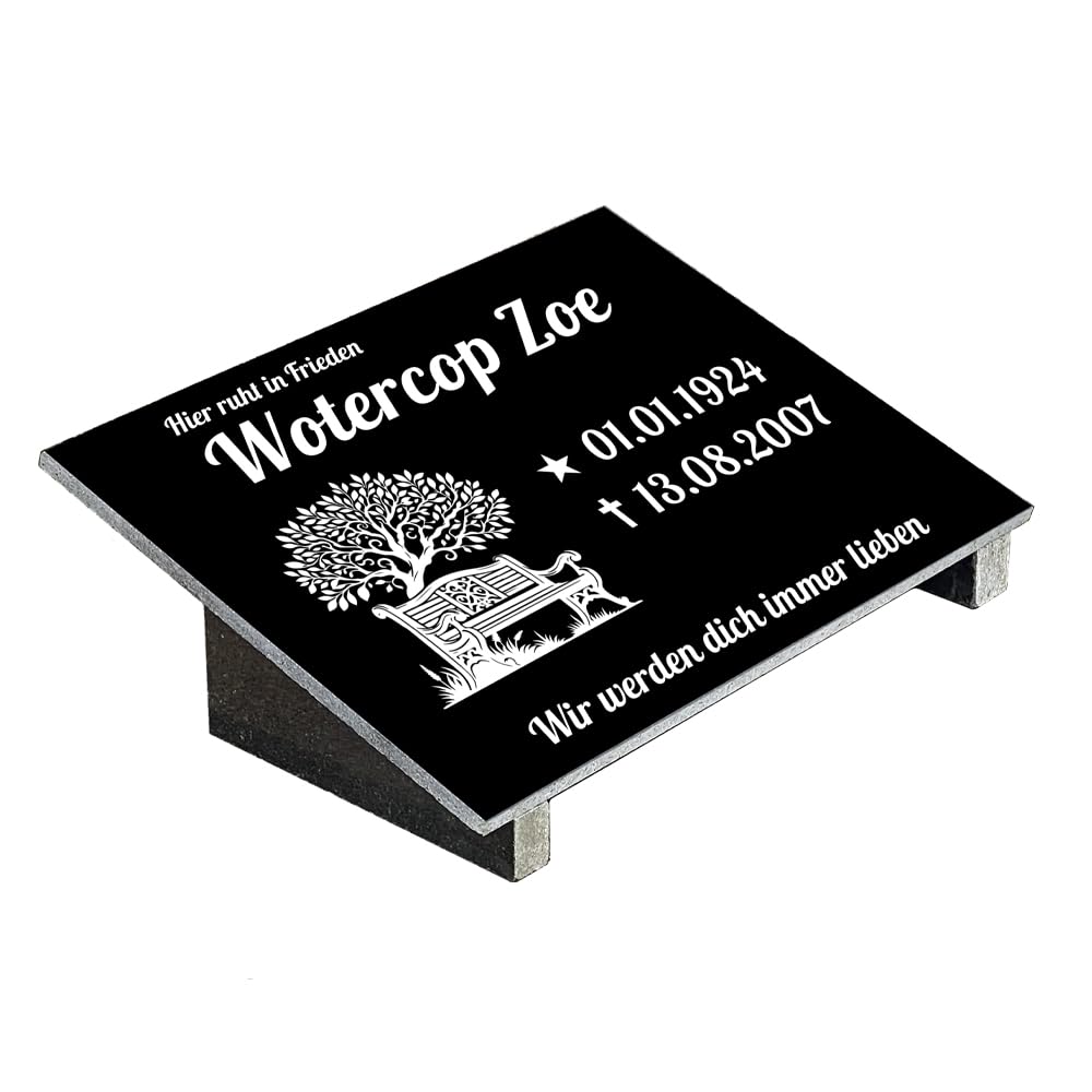 Grabplatte mit Inschrift aus Granit, personalisierbar Gedenktafel für Urnengrab, Grabstein für 1-2 Pers., Urnengrabstein N6 (30x40cm mit Stützen)