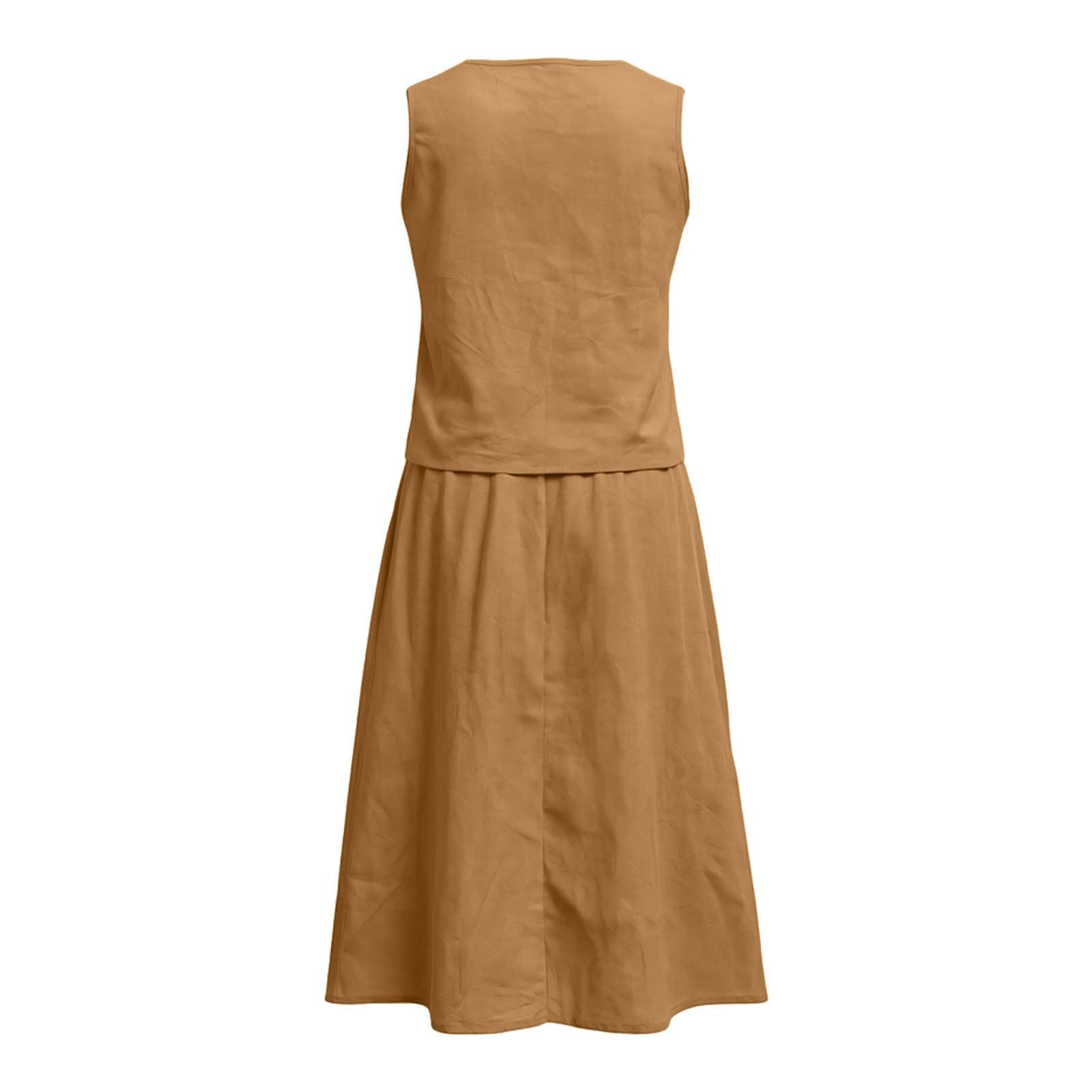 Set da donna estivo, vestito 2 pezzi Ramie cotone lino, set coordinato gonna e top | top senza maniche con scollo a V, tasche placcate, gonne lunghe spacco a vita alta | estate spiaggia vacanze viaggi