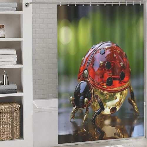 Rideau de douche coccinelle tissu polyester imperméable bain 152x183cm