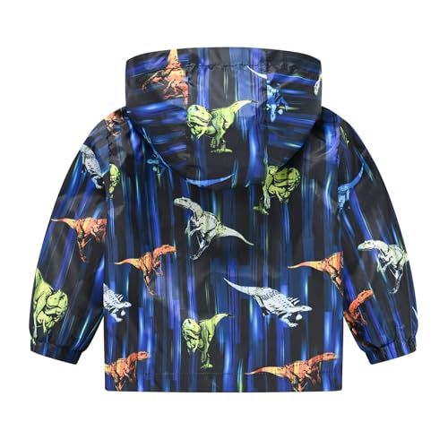Toddler Boys Girls Dinosaur Print Zip Jacket Hooded Trench Lightweight Kids Coats Windbreaker (Dark Blue, 5-6 Years)2