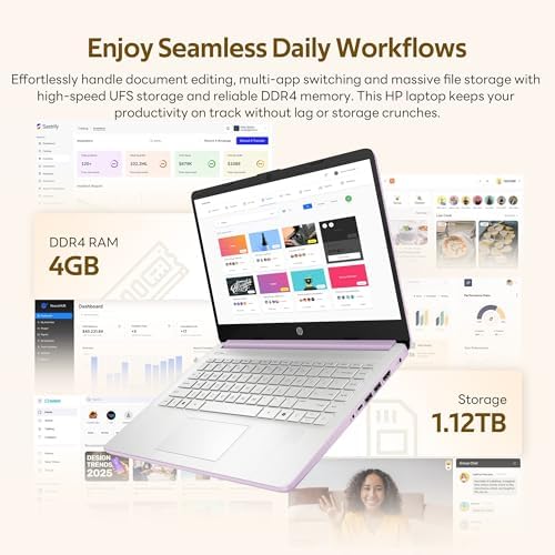 HP Stream 14" HD Student&Business Laptop with AI Copilot, Intel Processor N150, 4GB RAM, 1.12TB Storage (128GB UFS + 1TB Docking Station), 1 Year Office 365, 720p Webcam, Win 11, Lavender Purple - 2