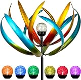 83' Large Solar Wind Spinner Outdoor Metal - Kinetic Tulip Flower Sculpture with Multi-Color Changing LED Crackle Glass Ball - Waterproof Garden Stake Art for Patio, Lawn, and Yard Decoration