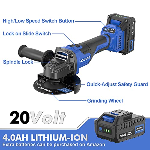 Cordless Angle Grinder Brushless, 20V Max 4.0Ah Battery Powered Angle Grinder, Aote-Pitt 4-1/2 Inch Electric Grinder Power Tools With Handle, Grinding Wheel, Cutting Wheel, Flap Disc And Carving Disc #TOP3