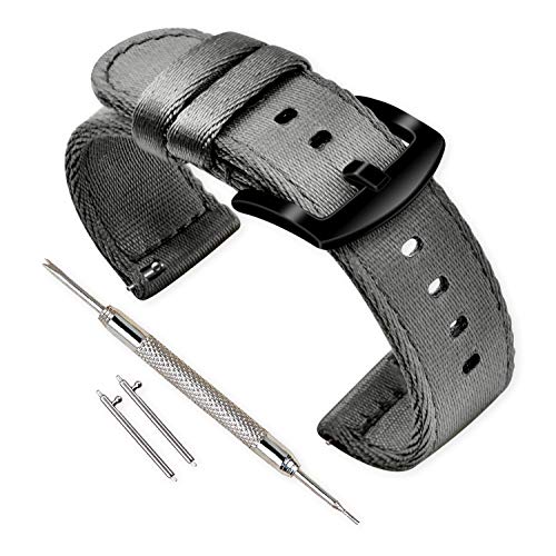Vinband Correa Reloj Calidad Alta Nylon Correa Relojes - 18mm, 20mm, 22mm, 24mm Correa Reloj con Hebilla de Acero Inoxidable (22mm, Gris) Cover