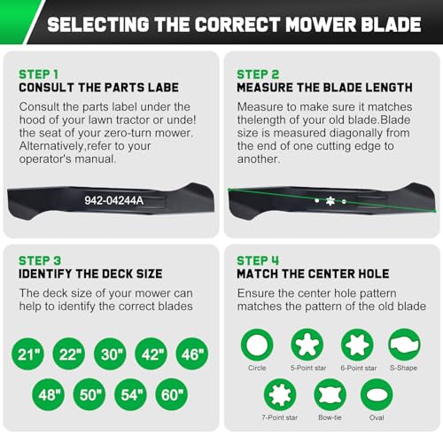 Image of Grasscool 942-04244A Cub Cadet 46 inch Deck XT1 LT46 Mower High Lift Blades | Fit Enduro XT2-46 ZT1 LX46 LTX1045 LTX1046 942-04290,Replacement Parts,Zero Turn Lawn Tractor,6 Star Bagger Sharp Cuts Mows