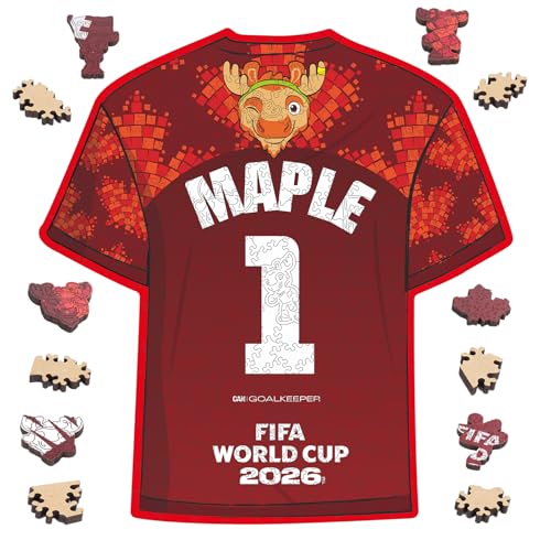Image of Official FIFA World Cup 2026 Maple T-Shirt Puzzles for Adults, 200 Pieces Football Merchandise Wooden Puzzles, Unique Soccer Gifts for Fans, Collectors Puzzle Sports Souvenirs | Wooden Jigsaw Puzzle